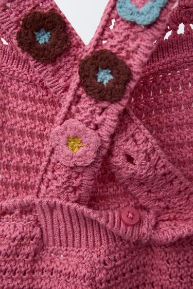 SALOPETTE COURTE EN MAILLE CROCHET FLEURS - Rose de Zara - Image 3