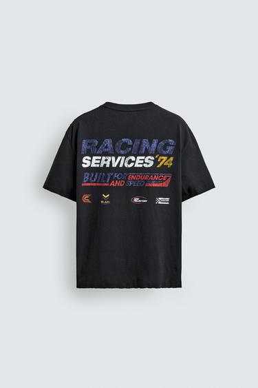 Zara WASHED GRAPHIC T-SHIRT - Black