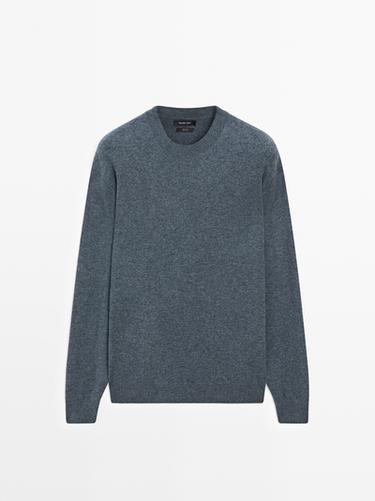 Jersey punto cuello redondo lana - Azul de Zara