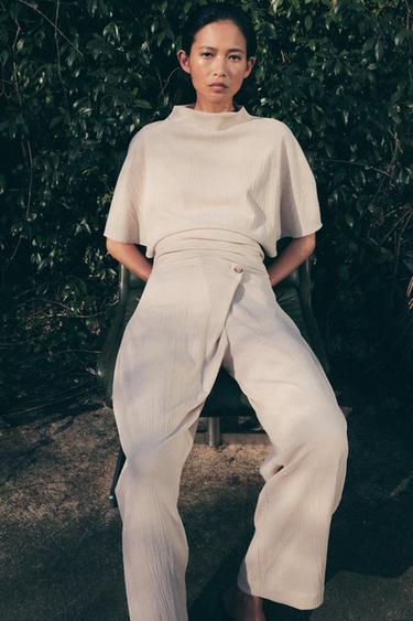 TEXTURED WRAP TROUSERS - Beige by Zara