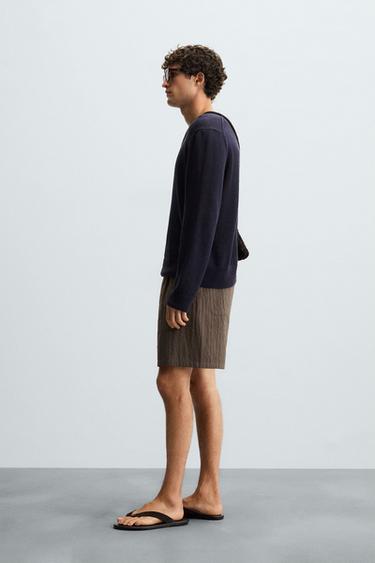 BERMUDA REGULAR FIT RAYURES - Marron de Zara - Image 3
