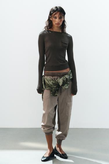 Combined Top with Tabs and Pocket — Brown / Taupe 2