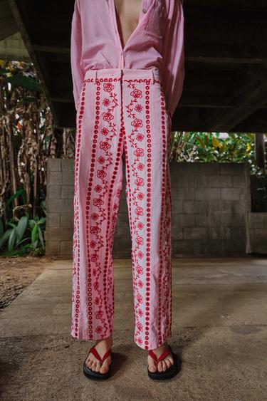 PANTALON BRODERIES AJOURÉES - Rose de Zara - Image 1