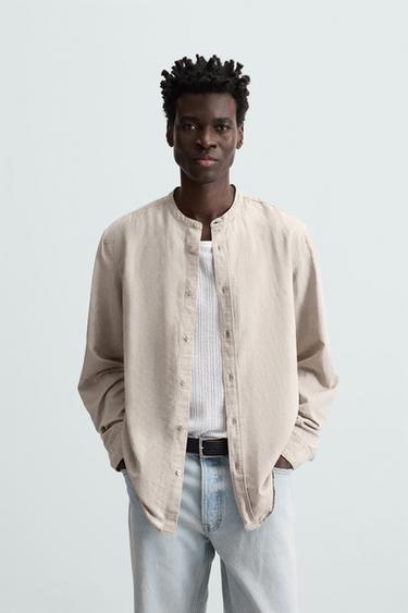 CAMISA LINO - ALGODÓN - Beige claro de Zara