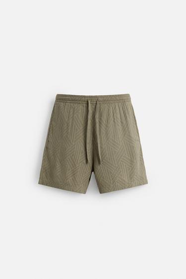 GEOMETRIC PRINT JACQUARD BERMUDA SHORTS - Light khaki by Zara