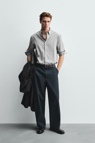 LYOCELL-COTTON BALLOON FIT TROUSERS - Mid-blue by Zara