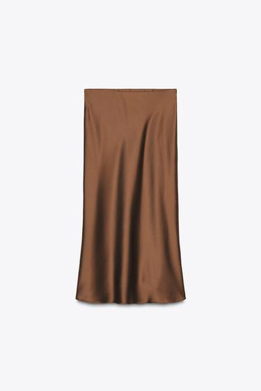 SATIN MIDI SKIRT - Dark brown by Zara