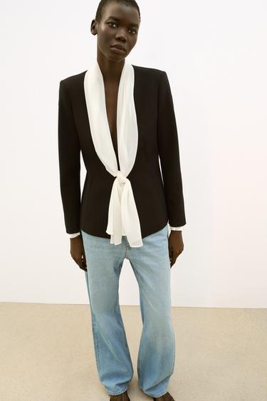 БЛЕЙЗЕР С ШАРФОМ И ЗАВЯЗКАМИ — ЧЕРНЫЙ от Zara