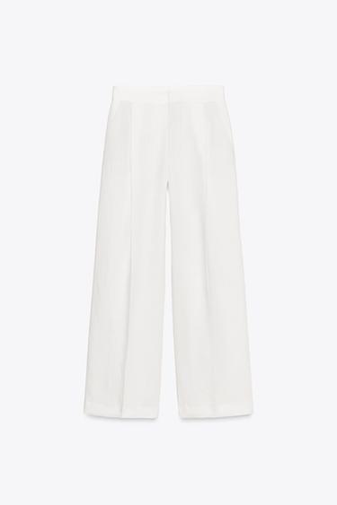LINEN BLEND PLEATED TROUSERS ZW COLLECTION - White by Zara