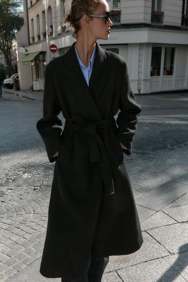 LONG WOOL COAT WITH BELT - Black by Zara