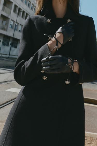 LEATHER GLOVES WITH TIE - Black by Zara