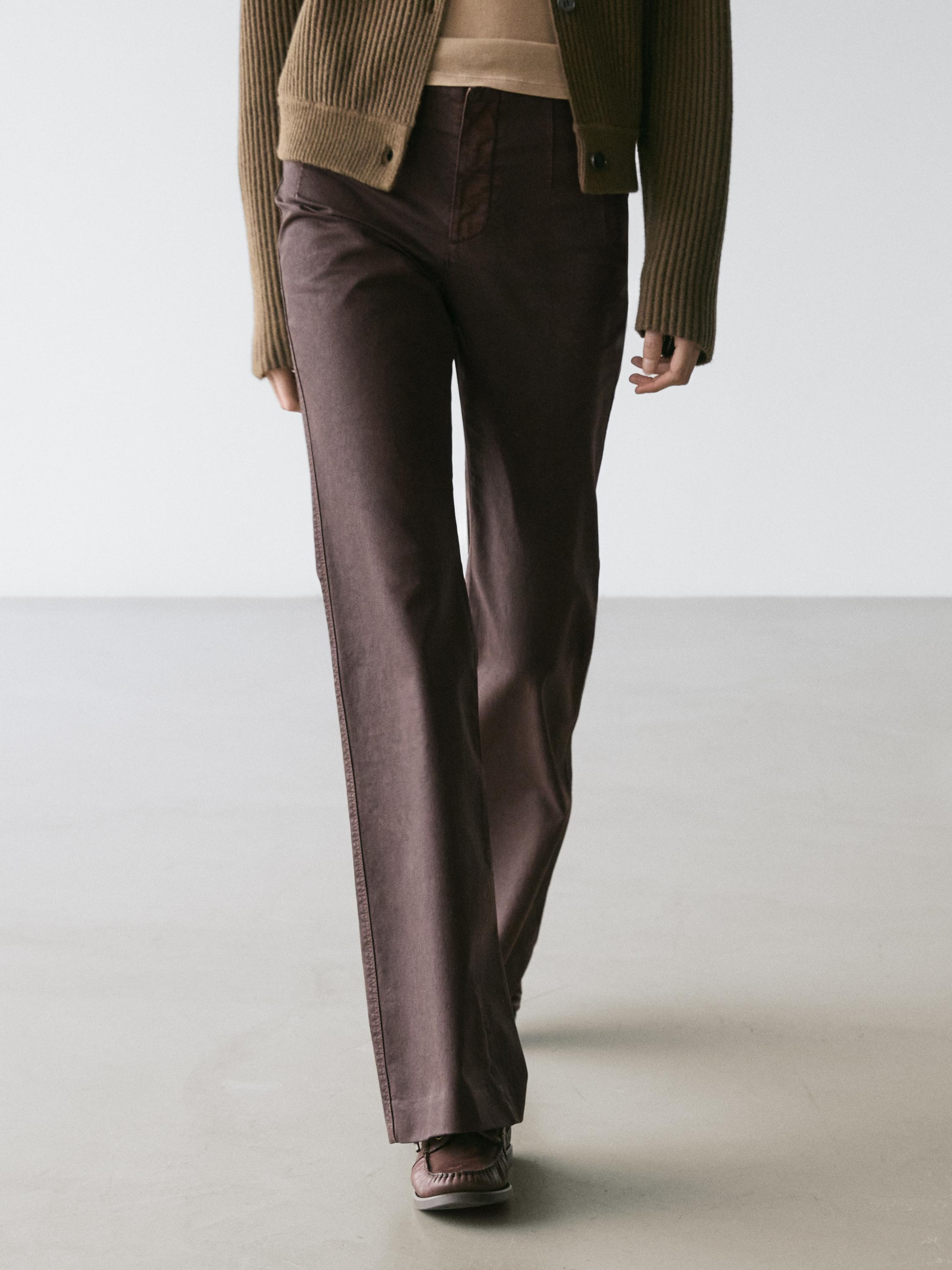 Waxed flare fit trousers — Burgundy
