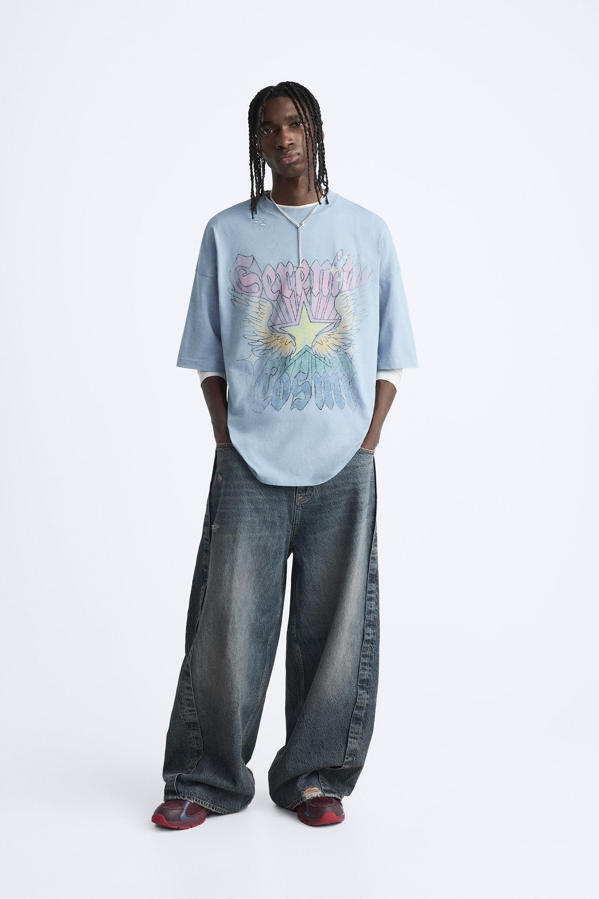 WASHED PRINTED T-SHIRT - Faded blue | ZARA Canada