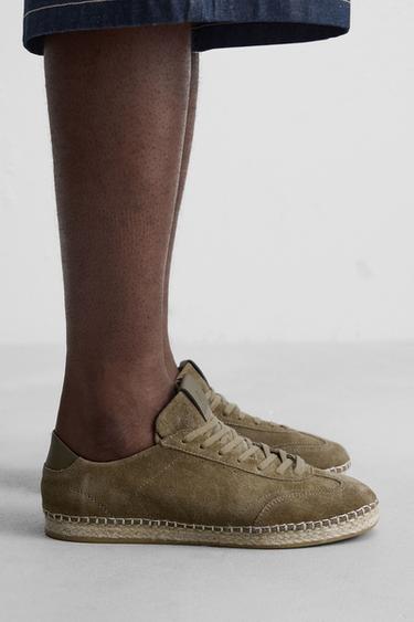 Zara LEATHER JUTE SNEAKERS - Khaki Green - Image 0