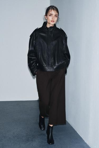 Zara ZW COLLECTION LIMITED EDITION 真皮飛行員夾克 - 黑色