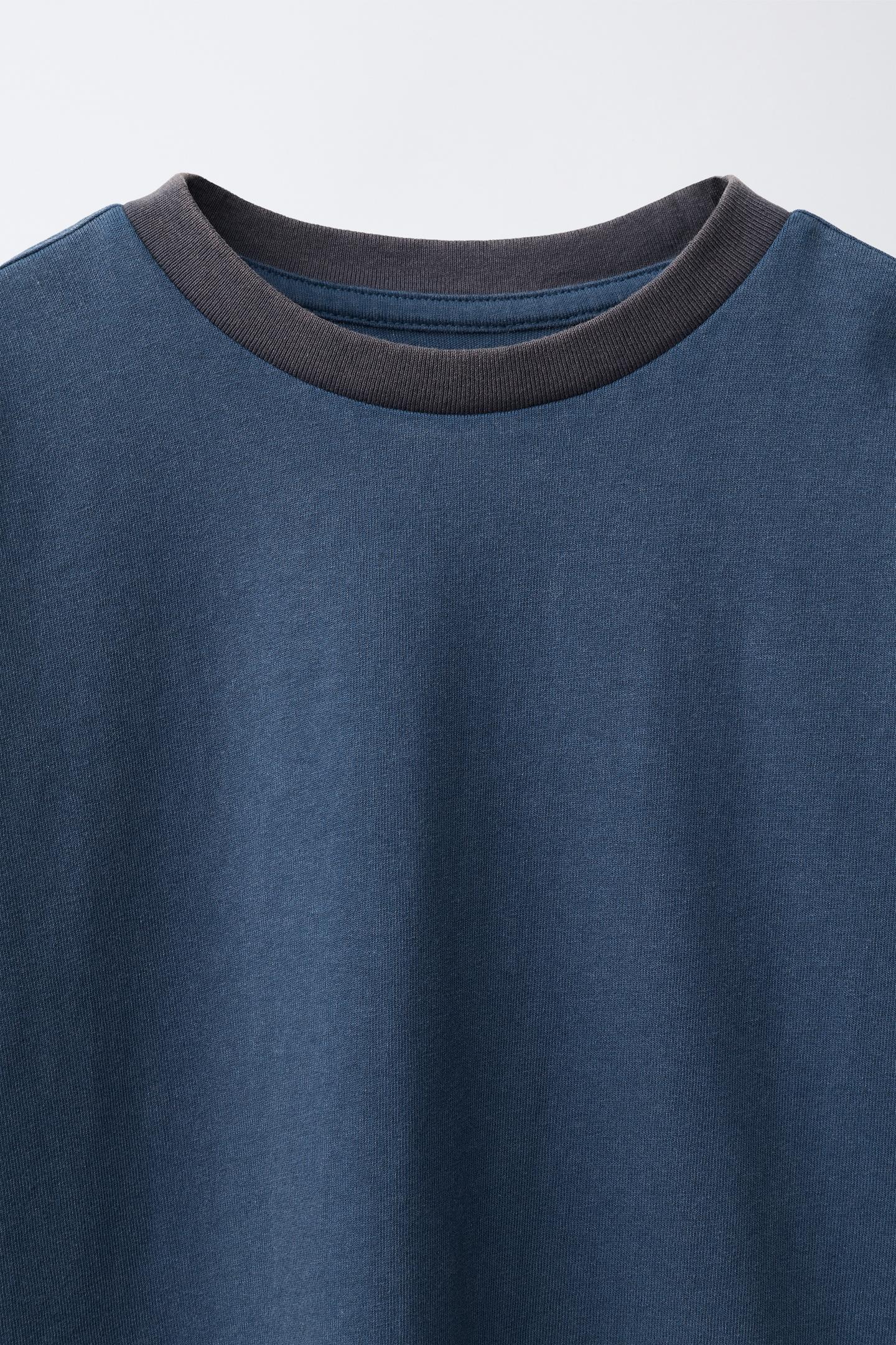Детская футболка Zara Contrast Detail, цвет: Синий / Серый — фото 3