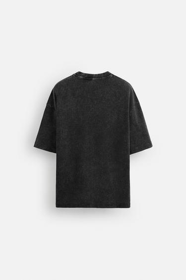 T-SHIRT RELAXED FIT DÉLAVÉ - Gris foncé de Zara - Image 7