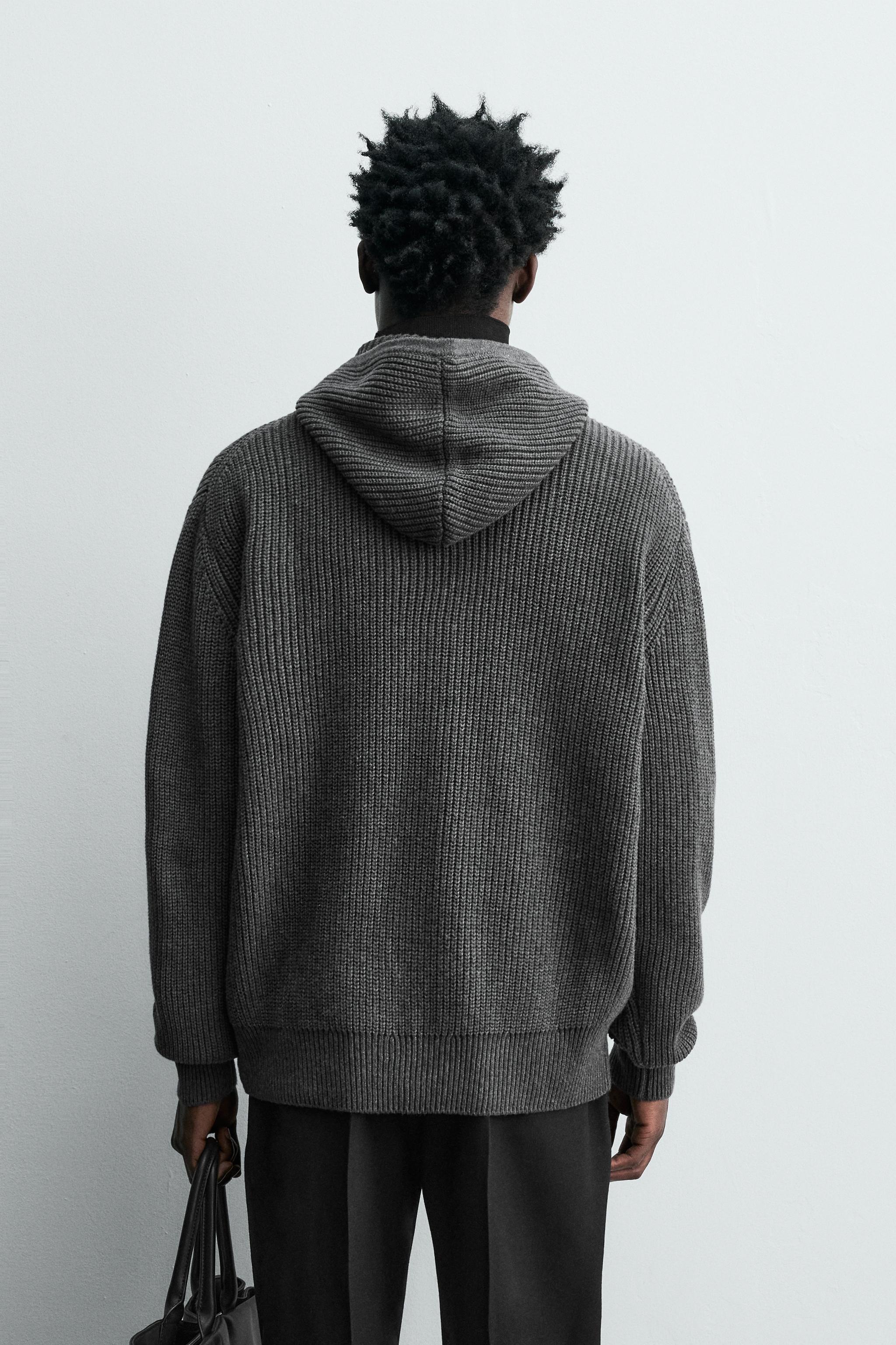 COTTON - WOOL PURL KNIT HOODIE CARDIGAN - Gray marl | ZARA Canada