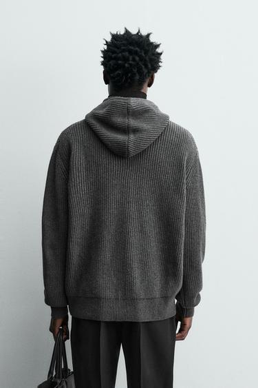 Zara COTTON - WOOL PURL KNIT HOODIE CARDIGAN - Gray marl