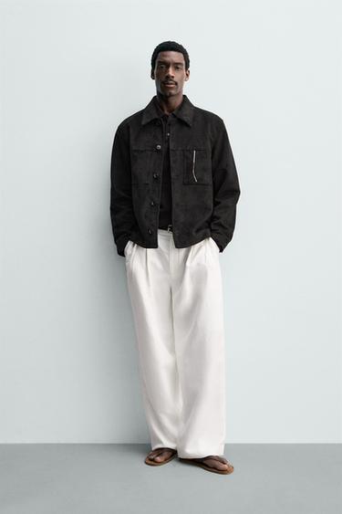 REGULAR FIT FAUX SUEDE OVERSHIRT - Black by Zara