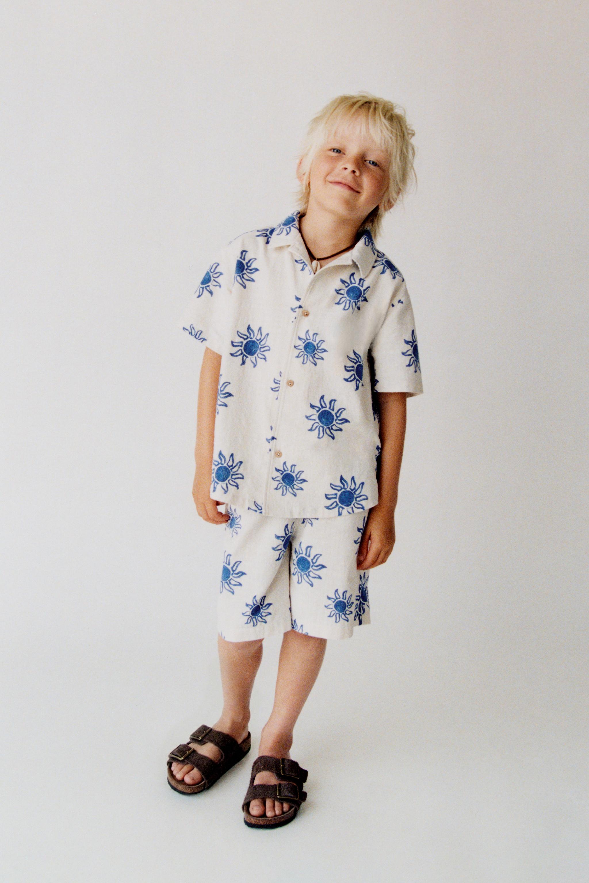 SUN PRINT SHIRT — Ecru / Blue