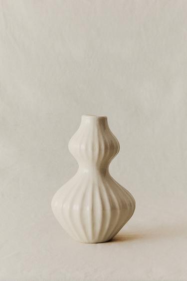 SMALL ENAMELLED STRIPED CERAMIC VASE - Cream by Zara