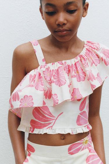 Zara Pink Ruffle Romatic Top Girls Tops | ZARA India