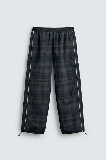 PANTALON DE JOGGING TECHNIQUE À CARREAUX CONTRASTÉS - Bleu de Zara - Image 6