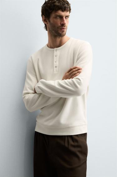 RIBBED BUTTON-NECK T-SHIRT - Oyster-white by Zara - Image 5