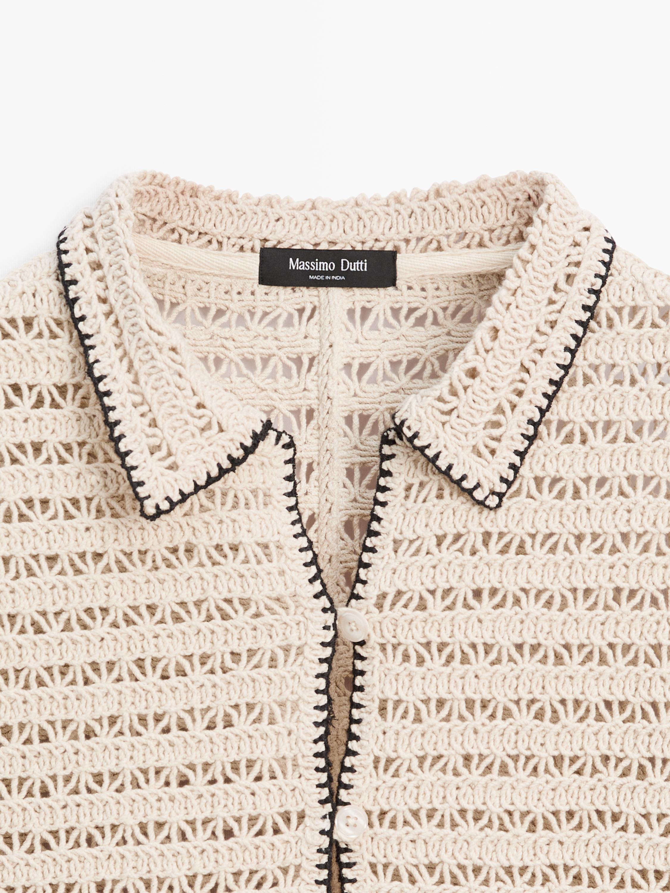 Contrast crochet knit cardigan