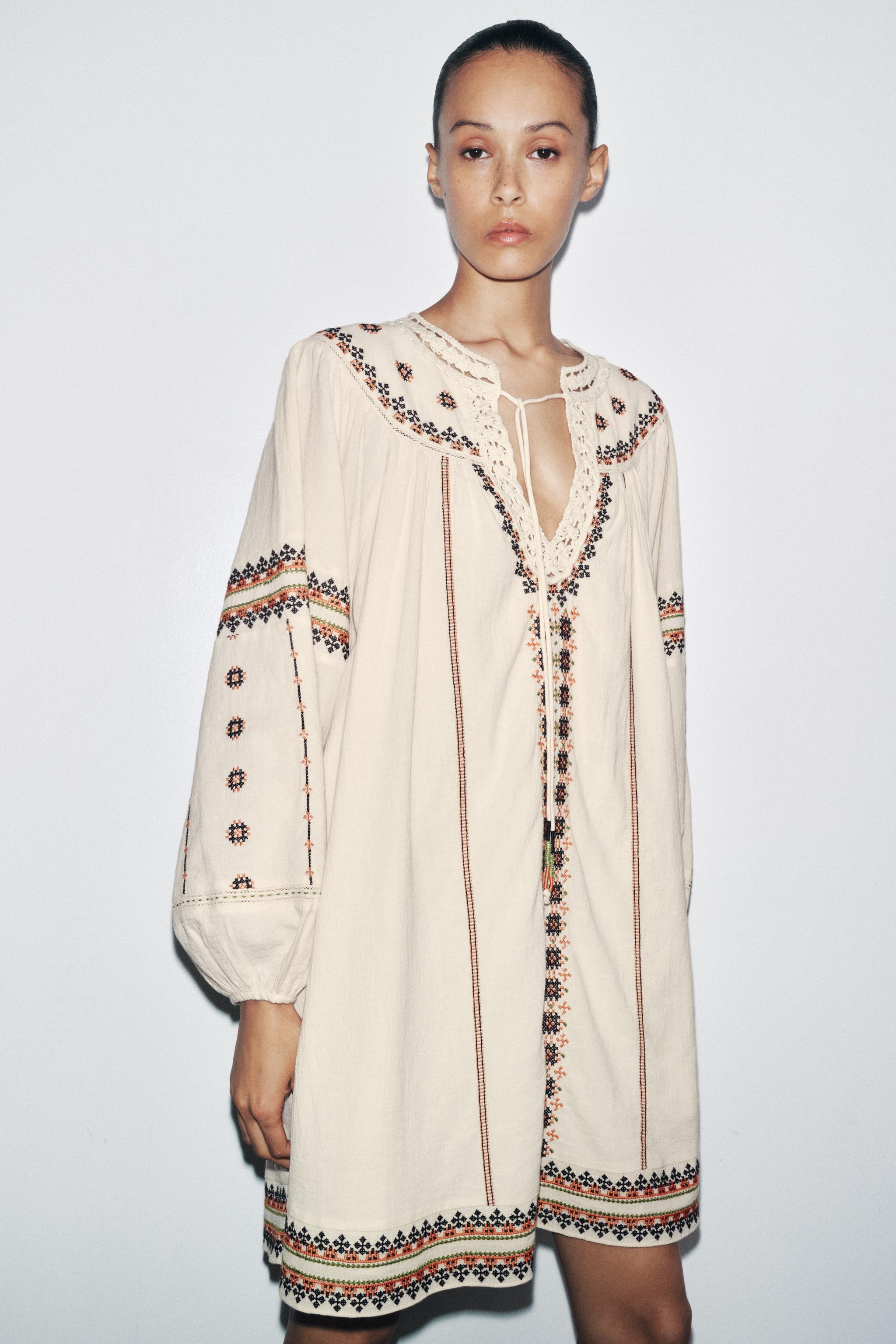 ZARA【NEW】ZW COLLECTION EMBROIDERED COMBINED DRESS $129 ZARA 2024 ZW COLLECTION CONTRAST EMBROIDERY DRESS