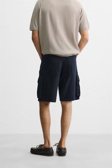 COTTON-LYOCELL CARGO BERMUDA SHORTS - Dark navy by Zara - Image 2