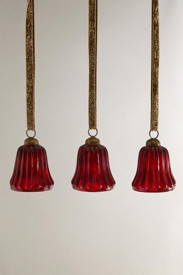 PACK OF BELL CHRISTMAS TREE DECORATIONS (PACK OF 3) - Red by Zara - Image 0