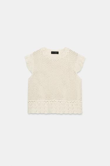 オープンニットトップスエクリュZaraのオープンニットトップス - エクリュ 