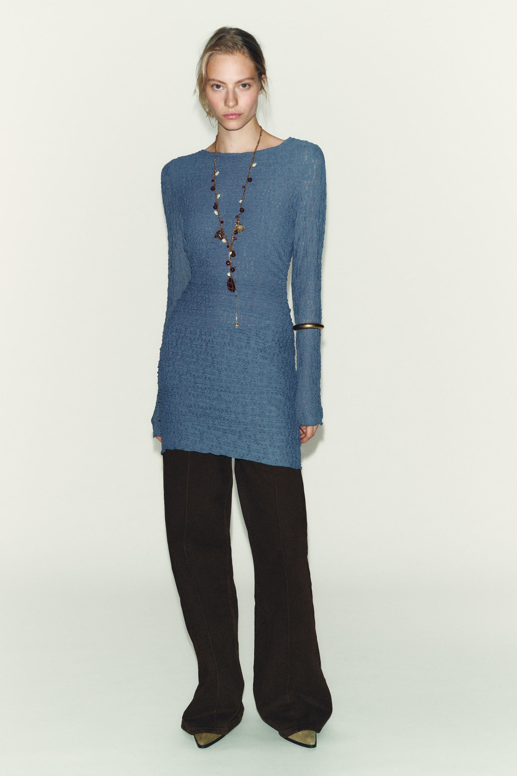 ミニドレープワンピース、ストラクチャード - ブルー/スチール ミニドレープワンピース、ストラクチャード - ブルー/スチール