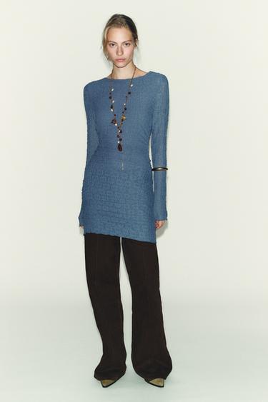 ROBE MINI DRAPÉE TEXTURÉE - Bleu / Acier de Zara - Image 2