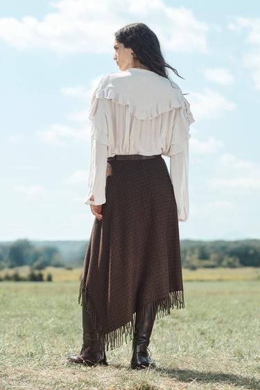 JUPE À BAS ASYMÉTRIQUE À FRANGES ÉDITION LIMITÉE - Marron de Zara - Image 3