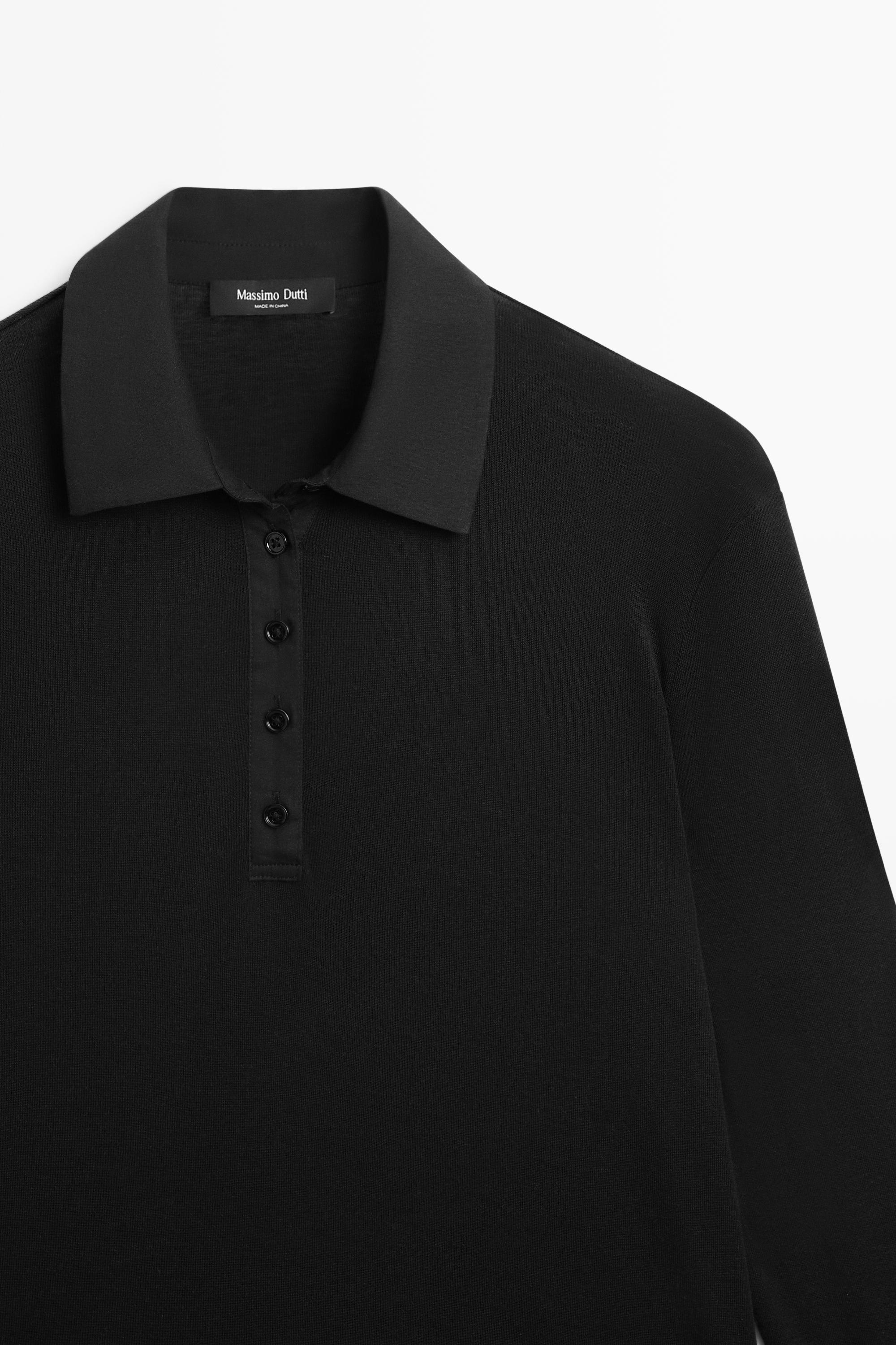 Long sleeve wool polo shirt