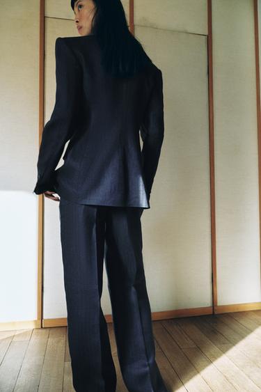 HERRINGBONE 100% LINEN TAILORED BLAZER - Indigo by Zara - Image 2