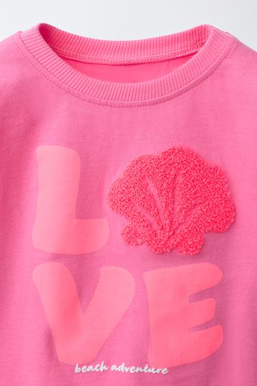 T-SHIRT À PIÈCE EN VELOURS BOUCLÉ COQUILLE - Rose fluo de Zara - Image 2