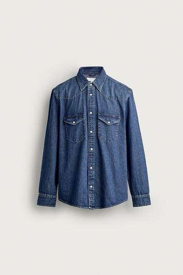 Zaras WESTERNDENIMSKJORTA REGULAR FIT - Blå medel