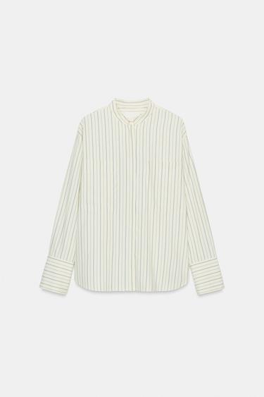 CHEMISE À RAYURES COL MAO ZW COLLECTION - Bleu / Blanc de Zara - Image 4