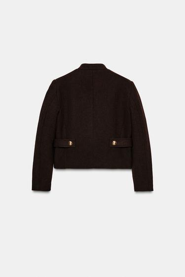 WOOL BLEND HIGH NECK JACKET - Brown by Zara - Image 6