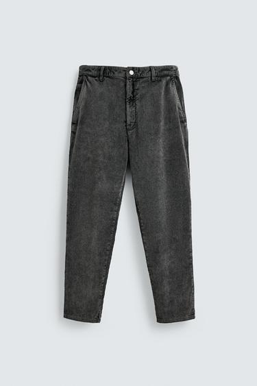 Zara TAPERED FIT CORDUROY PANTS - Dark gray