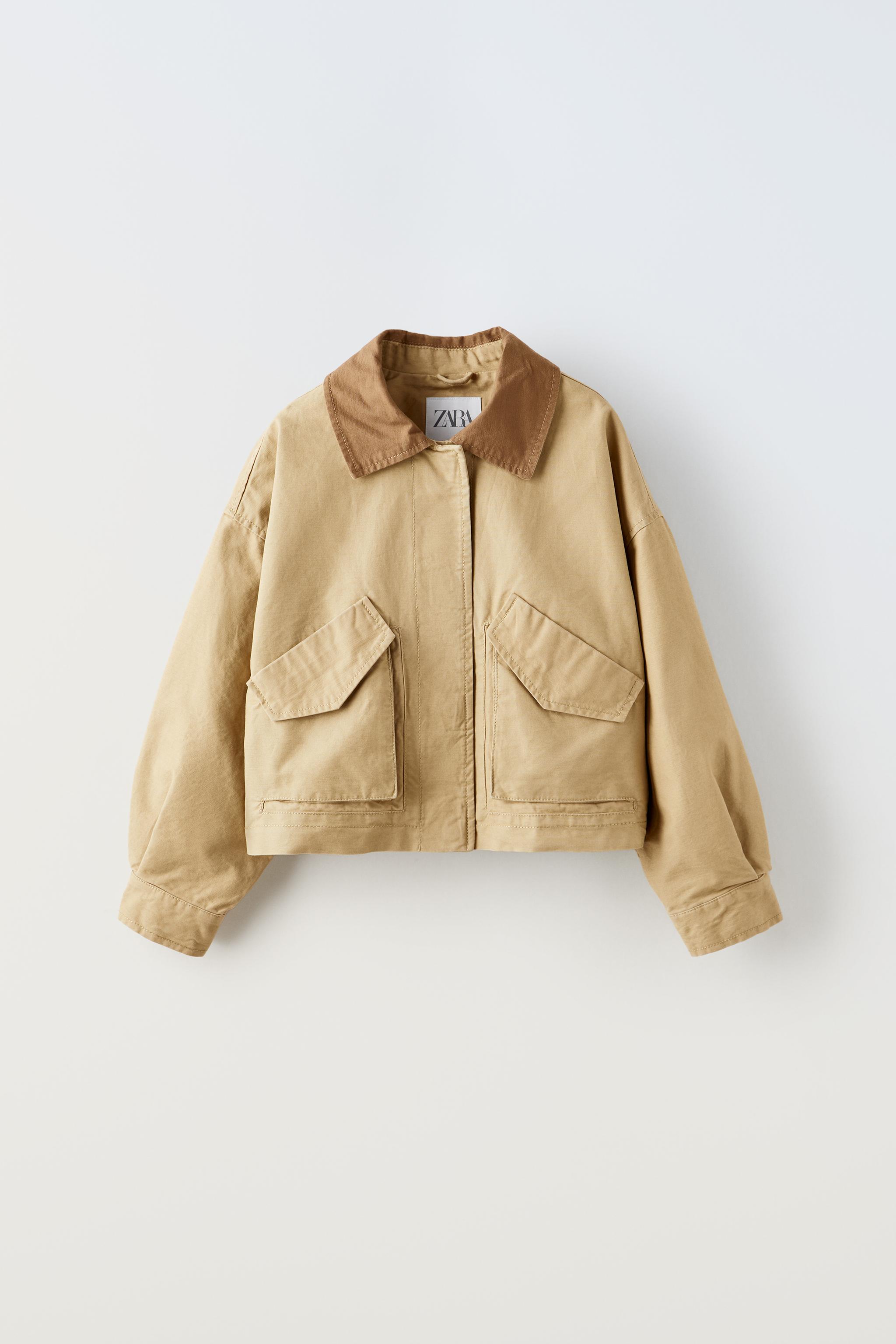 CONTRAST COLLAR COTTON JACKET - Mid-camel | ZARA Canada