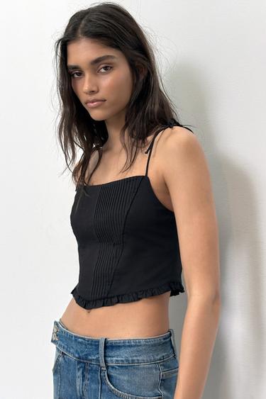 POPLIN CORSETRY-INSPIRED CROP TOP - Black by Zara