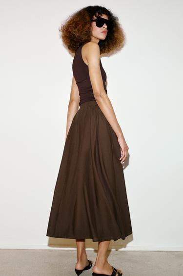 JUPE MI-LONGUE CAPE - Marron de Zara - Image 4