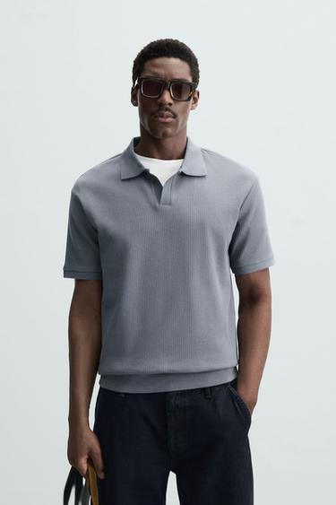 VERTICAL TEXTURED POLO SHIRT - Faded blue by Zara
