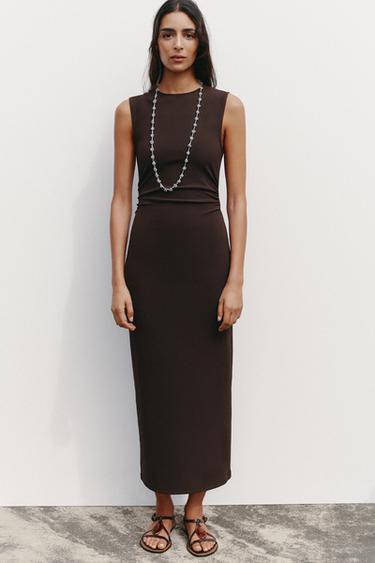 MIDI DRESS WITH BACK HARDWARE - Brown by Zara