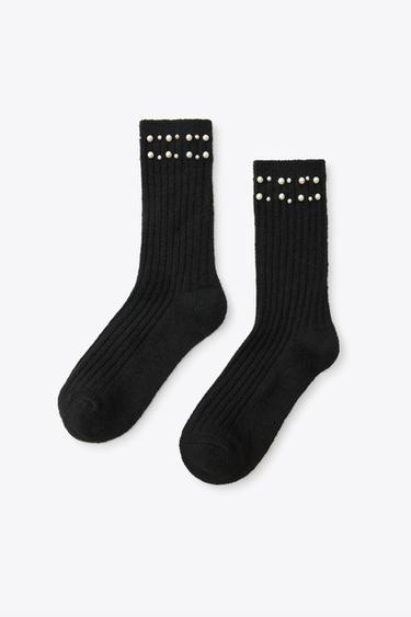 Zara PEARL RIBBED SOCKS - Black